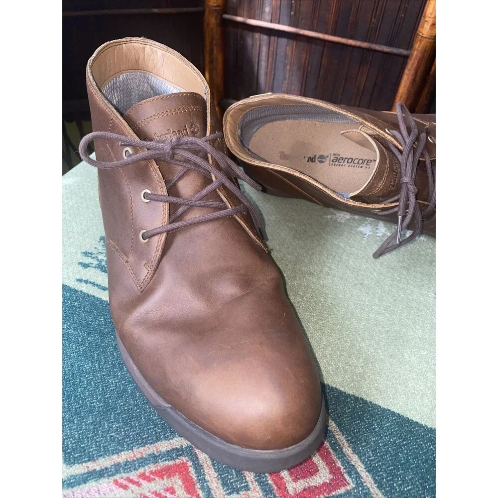 12 M Timberland Mid 3 Eye Brown Leather Ankle Boots Waterproof Non Slip LW